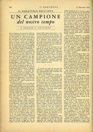 Un campione del nostro tempo, “Il Borghese”, Milano, n. 38, 21 settembre 1961, p. 100
