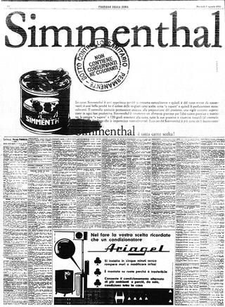 Iconografie del cibo: Piero Manzoni e la pubblicità del suo tempo, Pubblicità Simmenthal, “Corriere della Sera”, 9 agosto 1960